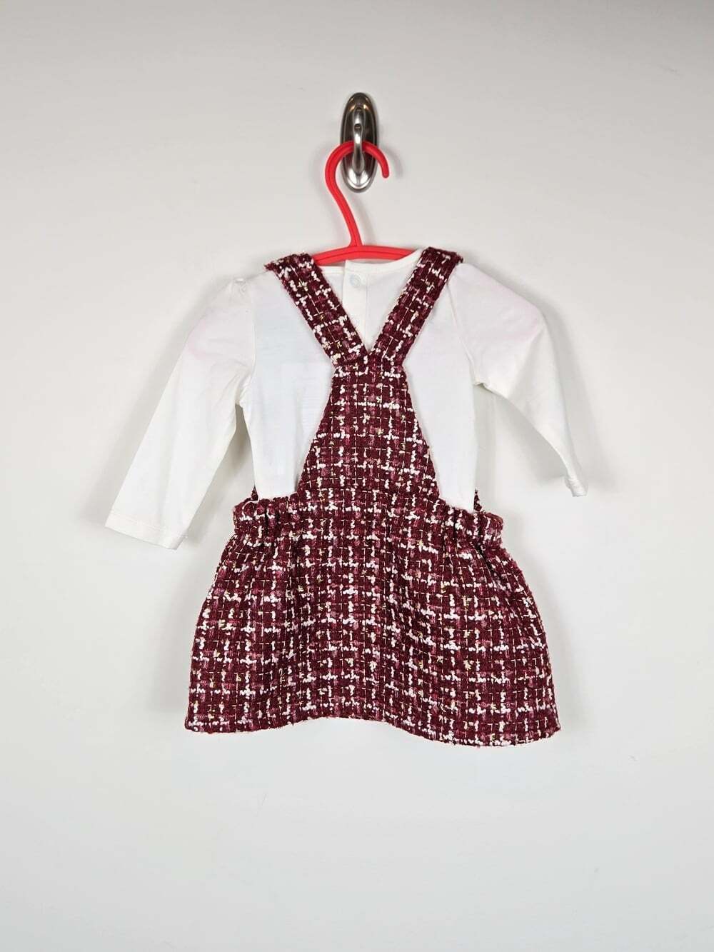 NWT Guess Baby Girls 3-6M Burgundy Tweed Overall Dress Bodysuit 2PC Set - Picture 5 of 9